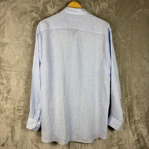Rye 51 Mens Button Down Shirt Blue Linen Feel Small Batch XL Breathable Luxury - Picture 5 of 10